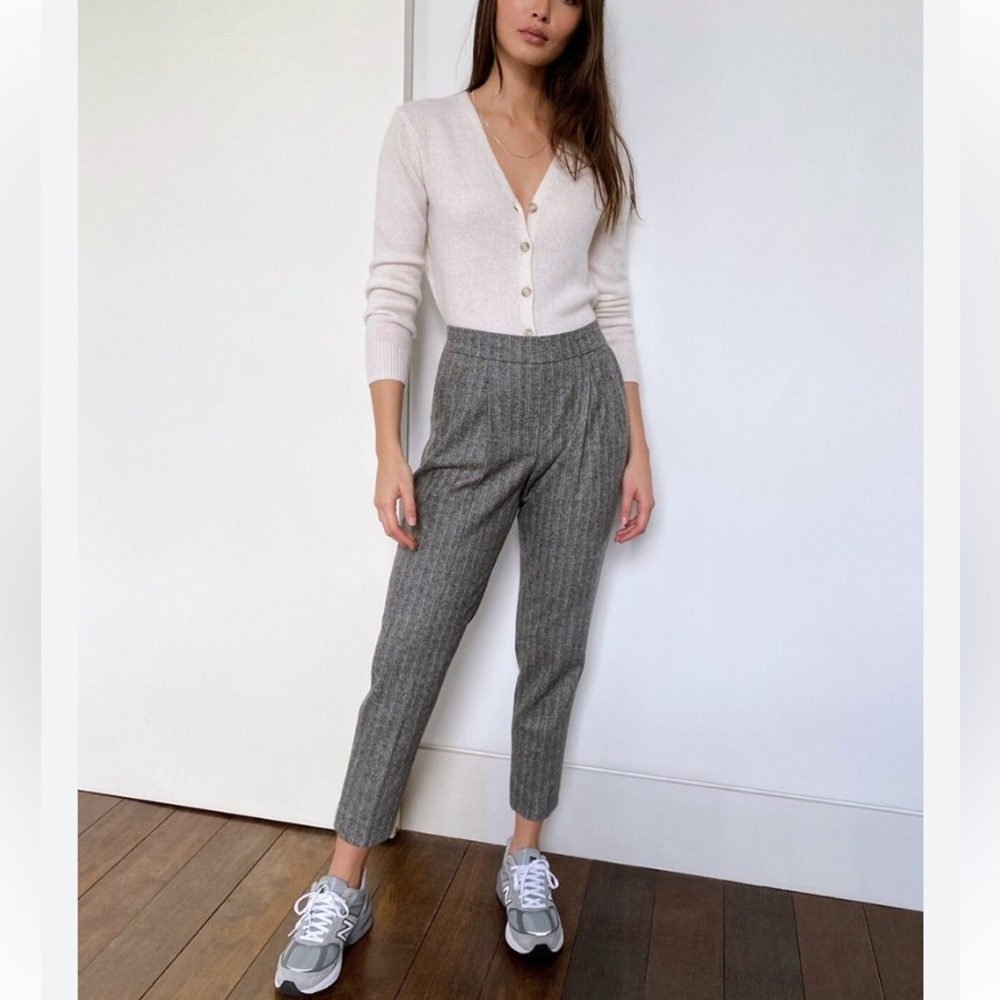Aritzia Babaton Conan Pant Grey Check Print High Rise Pull On Trousers size 4